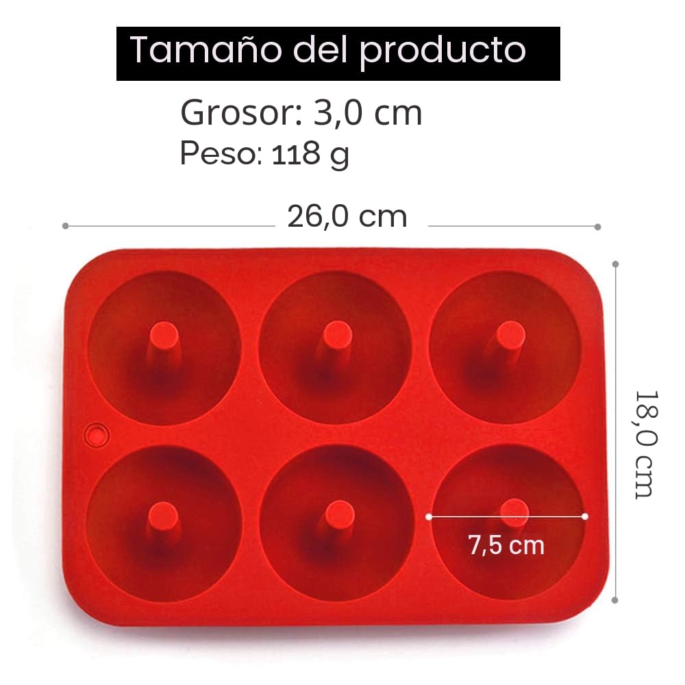 SHARON COOPER Moldes de silicona para hacer donuts, 6 cavidades antiadherentes, de silicona, bandeja para hornear rosquillas, magdalenas, bagels, pasteles, color azul, rojo, paquete de 2 unidades
