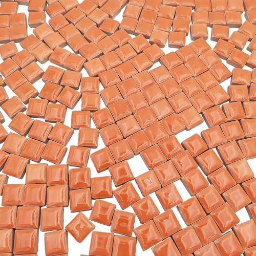 Azulejos de mosaico de cerámica para trabajos manuales – 500 g, 1,2 x 1,2 cm, piezas cuadradas para proyectos y decoración de interiores (naranja)