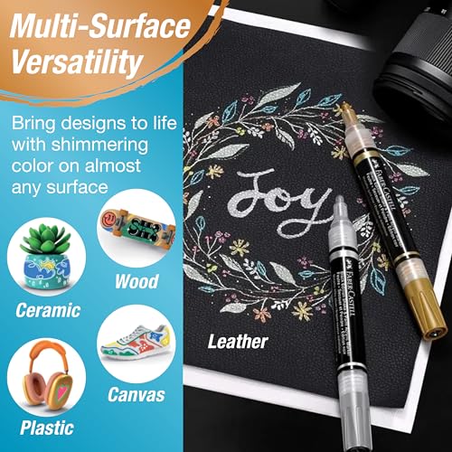 Image of Faber-Castell Black Edition Shake & Paint Acrylic Marker - Metallic Colours, Box of 6 | Dual-Tip, Water-Based, Permanent Paint Markers for Multi-Surface Use | Metallic acrylic pens with double tip (1 mm and 3 mm) for paper, wood, glass, stone and more