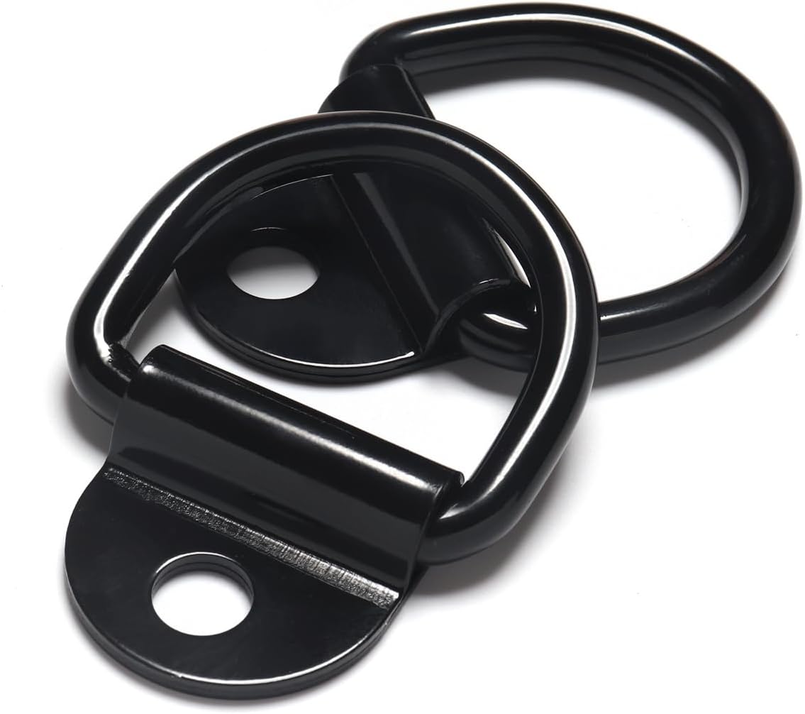 Heavy Duty Steel D Rings Tie Down Anchors Hooks, 8mm Diameter D-Ring Strength Surface Mount Hook Securing Cargo for Trailer, Truck Bed, Pickup, Camper, Tie Down Straps, Black 6 Pack