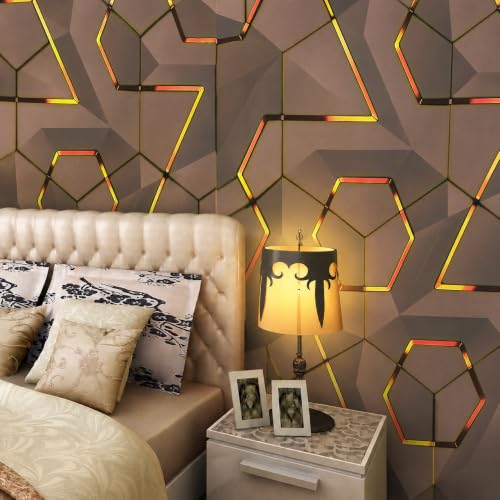 Image of Wings Star Wall Stickers DIY Wallpaper (45 x 500 CM, Brown & Gold) | Self Adhesive PVC Roll | Home Decoration for Living Room Hall Bedroom | Easy Peel and Stick Decor Paper