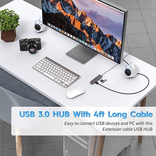 Aceele Hub USB 3.0 6-portowy, ultracienki z kablem 4FT, SuperSpeed 5 Gbps, port odtwarzania SD/TF, Micro USB Power Port dla MacBooka Pro, Surface Pro, Dell XPS 15, Flash Drive.