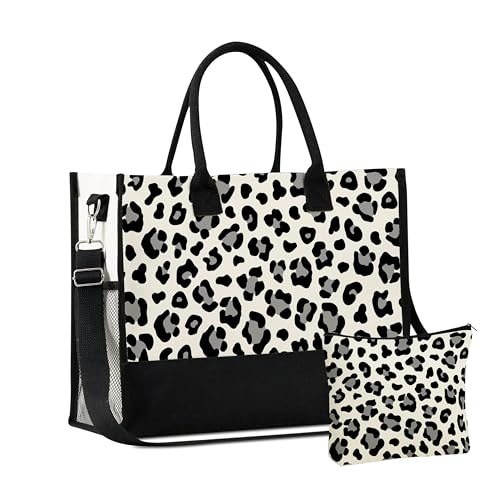 Bolsa tote de lona con estampado de leopardo y cierre de cremallera superior, con correa para hombro — ideal para cumpleaños, Día de la Madre y Navidad miniatura 1