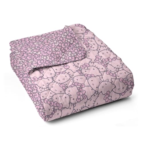 Image of Northwest Sanrio Hello Kitty Reversible Quilted Throw, Kawaii Pink Pattern, Cozy & Warm, for Anime Fans, Game Room, Chair or Couch, 60 x 80 Inches