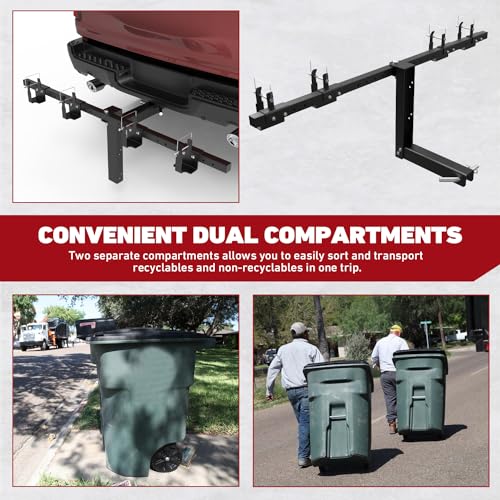 Image of ELITEWILL Dual Trash Can Hauler,Wheeled Garbage Can Towing Trailer Hitch Outdoor Trash Can Transporter Hauling Hitch Carrier Fit for Truck /Golf Cart /ATV /UTV with 2 inch Receiver