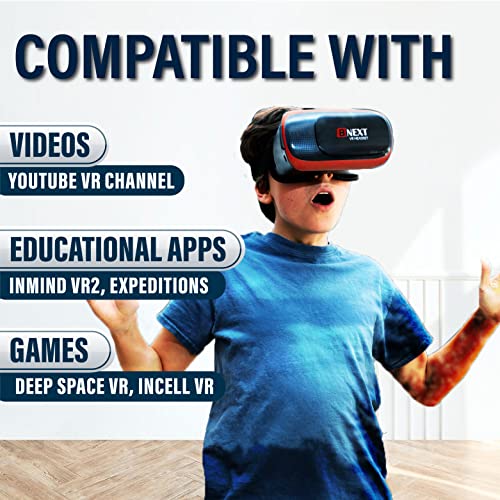 VR Headset Compatible with iPhone & Android - Universal Virtual Reality Goggles for Kids & Adults - Virtual Reality Headset for Kids - Your Best Mobile Games 360 Movies w/New 3D VR for iPhone (Red) by BNEXT - Used condition - Image 6