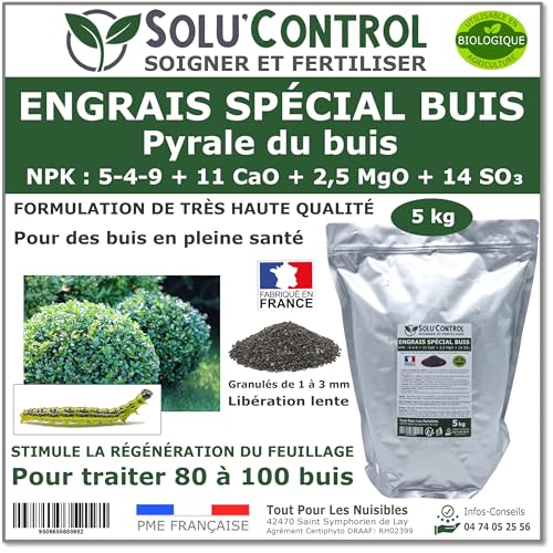 Engrais Spécial Buis 5 kg - SoluControl - Formulation haute qualité Organo-Minerale - Idéal après attaque de la chenille de la Pyrale ou maladies du buis