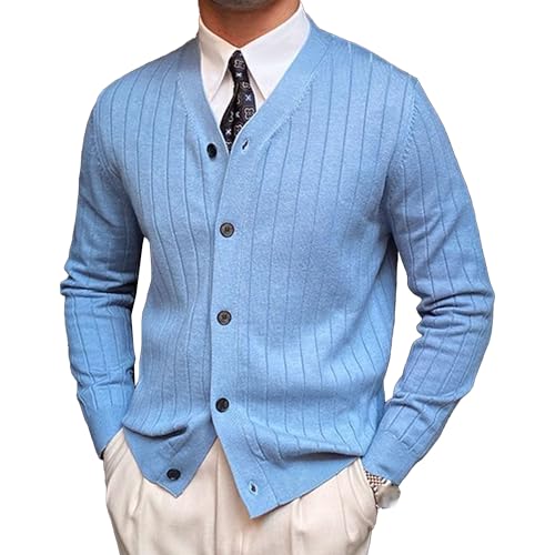 Mens Cable Knit Cardigan Sweaters V Neck Button Down Cardigan Ribbed Long Sleeve Cardigan Men Sweater
