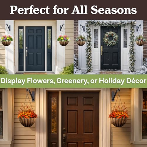 Hanging Planter 2-Pack - 10.25-Inch Durable Plastic Hanging Planters for Indoor Plants or Outdoor Porch Decor with 3 Drainage Holes and Removable Bottom Reservoir by Pure Garden (Bronze) by Pure Garden - Image 5