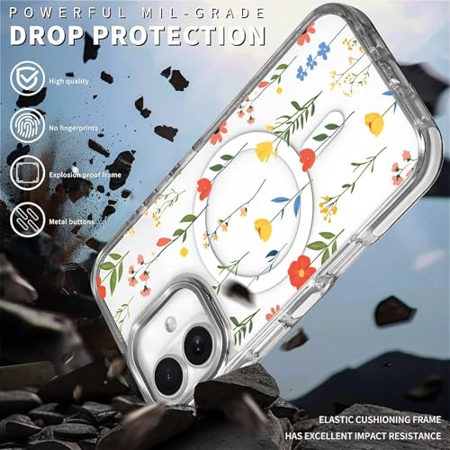 Teonvpu for iPhone 15 Case, Clear with Floral Colorful Pattern Campatible with Magsafe Soft Protective Case for Women Girl (White) - image 4