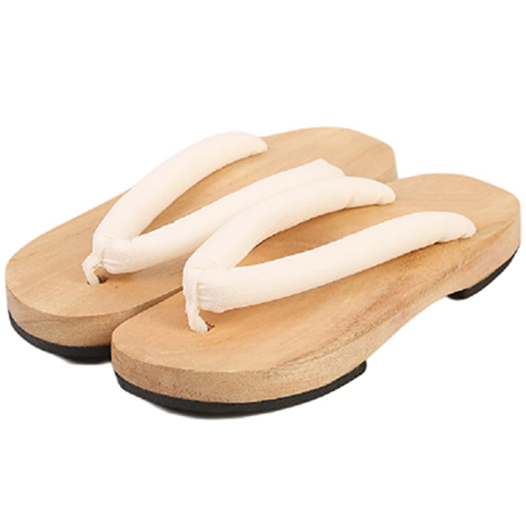 Yczhd Men's White Flip Flops, Wo's Burnt Paulownia Wooden Clogs Slippers,Flat Bottomed Angle Sandals,Japanese Traditional Clogs Geta Sandals Traditional Round Headed Wooden Clogs Shoes(Size:eu 40,Color:white)