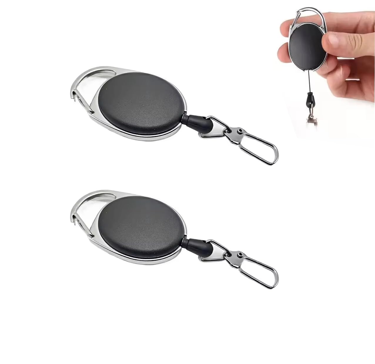 [ShaYuLaLa] リール付き自転車鍵ワイヤー 伸びるキーチェーン ネックストラップ リール ストラップ 紐 登山用バックル 柔軟PEケーブル ABS樹脂製 コード長60-65cm 小物取り付け可能 キーチェーン 伸びる