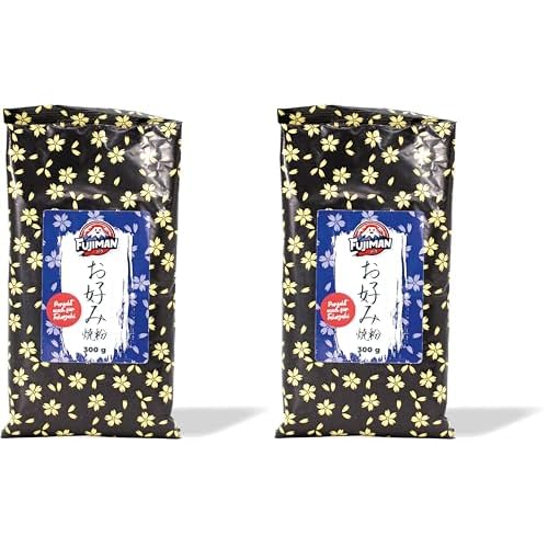 FUJIMAN Okonomiyakiko | Okonomiyaki Teig Mehl für japanische Pfannkuchen | 300 g Mehl für 6 Portionen Okonomiyaki | auch perfekt für Takoyaki | vegan (1 x 300 g) (Packung mit 2)