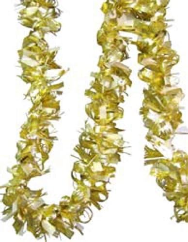 Curly Gold and White Tinsel Garland [3691497]