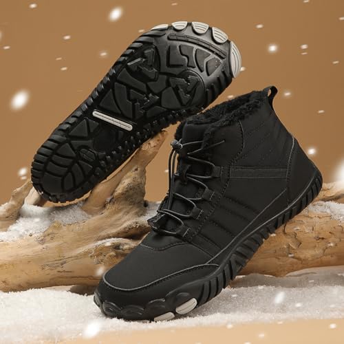 Image of Men's and Women's Barefoot Hiking Boots | Zero Drop Winter Snow Boots with Wide Toe Box | Slip-On Waterproof Ankle Booties | Minimalist Five-Finger Sneakers for Outdoor Hiking and Walking