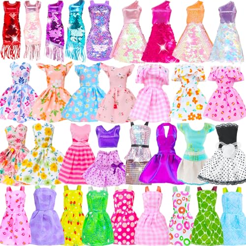 QBPKQY 10 Sets Doll Clothes Fashion Floral Dresses Short Sequined Clothing Slip Dresses Skirt Casual Outfits for 11.5 inch Girl Dolls (NO Doll)