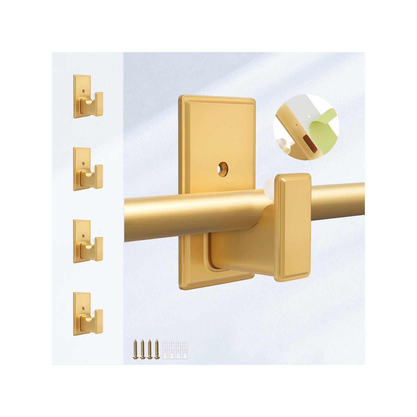 Photo 1 of TKZTKZ No Drilling Curtain Rod Brackets:Self Adhesive Curtain Rod Holders for Rod 5/8" No Nail,Easy Peel and Stick Curtain Rod Hooks No Drill for Bathroom, Livingroom, Kitchen,Dorm,Door(Gold,4PCS)