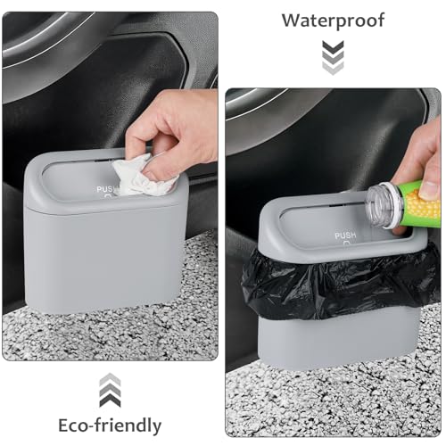 Image of Accmor Car Trash Can, Portable Vehicle Trash Bin with Lid, Mini Car Dustbin Garbage Organizer Holder with One Roll Trash Bag, Leakproof Hanging Cars Storage Bag Container for Auto, SUV, Office (Grey)