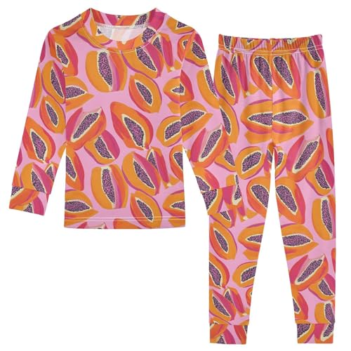 ALAZA Cut Papaya Fruit 2 Piece Pajama Set Long Sleeve Top and Pants Sleepwear Unisex