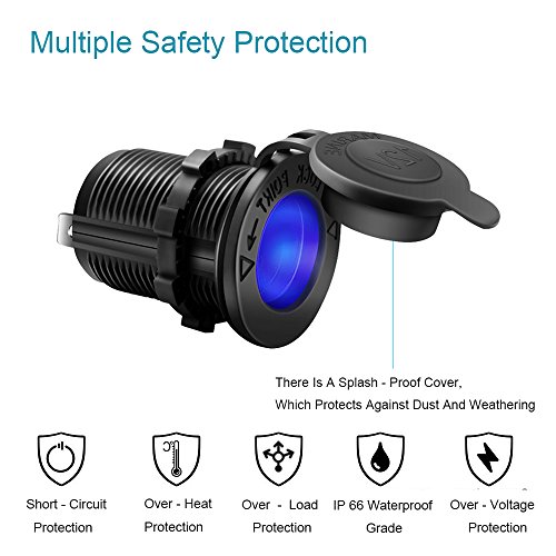 Cigarette Lighter Socket Car Marine Motorcycle ATV RV Lighter Socket Power Outlet Socket Receptacle 12V Waterproof Plug (LED Blue) by ZHSMS - Thumbnail 2