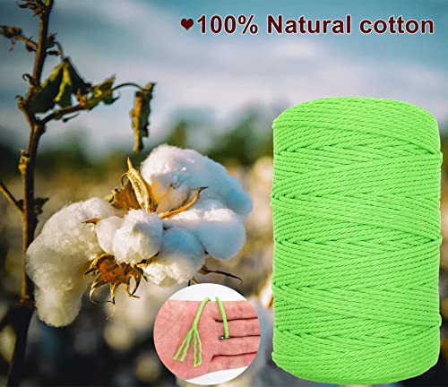 Macrame Cord, Byworld 3Mm Cotton Rope 220 Yards(200M) Twine String, 100% Natural Cotton Colored Macrame Rope For Macrame Kit, Plant Hangers, Wall Hanging, Christmas Or Wedding Decorative(Limegreen) #TOP2