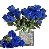 BalsaCircle 84 Royal Blue Silk Rose Buds - 12 Bushes - Artificial Flowers Wedding Party Centerpieces...