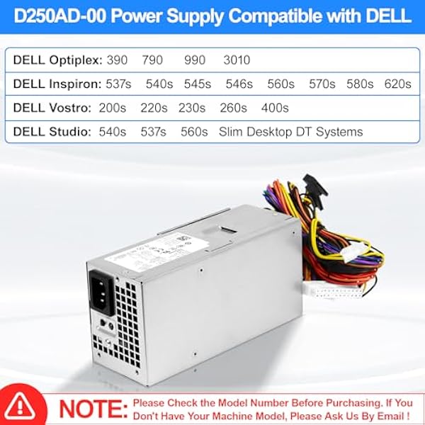 Блок питания D250AD-00 H250AD-00 мощностью 250 Вт совместимый с системами Dell Optiplex 390 3010 990 790 DT 530s 537s 540s 545s 546s 560s 570s 580s Vostro 200s 220s 230s 4 4 00s Studio 540s Slim Desktop DT