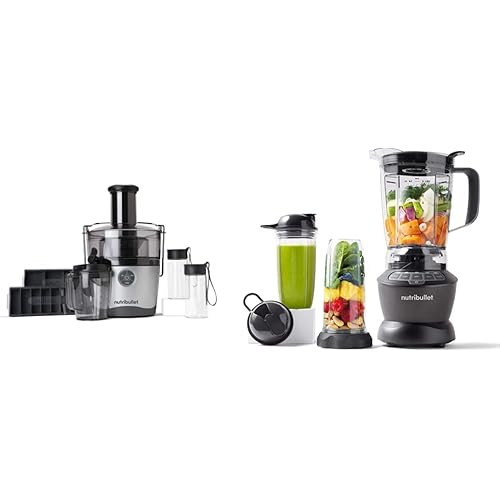 NutriBullet Juicer Pro Centrifugal Juicer Machine for Fruit, Vegetables, and Food Prep, 27 Ounces/1.5 Liters, 1000 Watts, Silver, NBJ50200 & ZNBF30500Z Blender Combo 1200 Watt, 1200W, Dark Gray