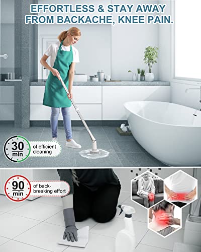 600Rpm Electric Spin Scrubber, Biuble Cordless Cleaning Brush With Adjustable Long Handle, 5 Upgrade Replaceable Brush Heads & Velcro, Bathroom Shower Cleaning Scrubber For Bathtub Grout Tile Floor #TOP5