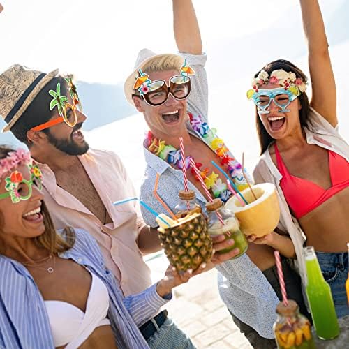 32 Pieces Hawaiian Funny Eyeglasses, Aloha Tropical Luau Party Paper Glasses Frame Favors Photo Booth Props Decoration for Adults Kids Beach Party Summer Party Pool Party Tiki Party Favors Supplies
