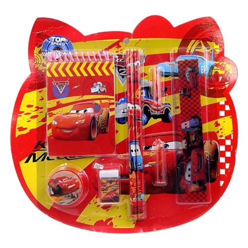 Image of Car Cute Stationary Set For Girls & Boys Fancy Stationary Kit Perfect For Birthday Party Return Gift Includes 2 Pencils,1 Scale,1 Eraser,1 Sharpener,1 Notepad,2 Pencil Cap - 1 SET (CAR THEME)
