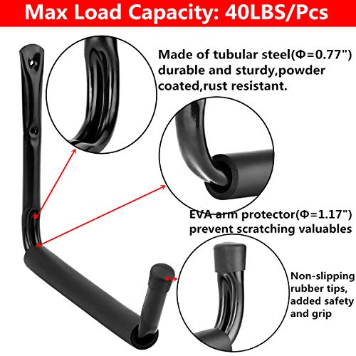 Garage Storage Jumbo Arm Hook Heavy Duty Wall Mount Organizer Utility Garden Hanger with EVA Protector (6 Pcs 10