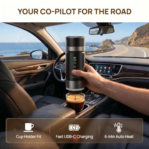 OMEYE Portable Espresso Maker for Camping Travel Office – 20 Bar Self-Heating Cordless Coffee Machine, LED Display, Dual 7500mAh Battery, USB-C, Compatible with Small/Large Capsules & Ground Coffee — view 5