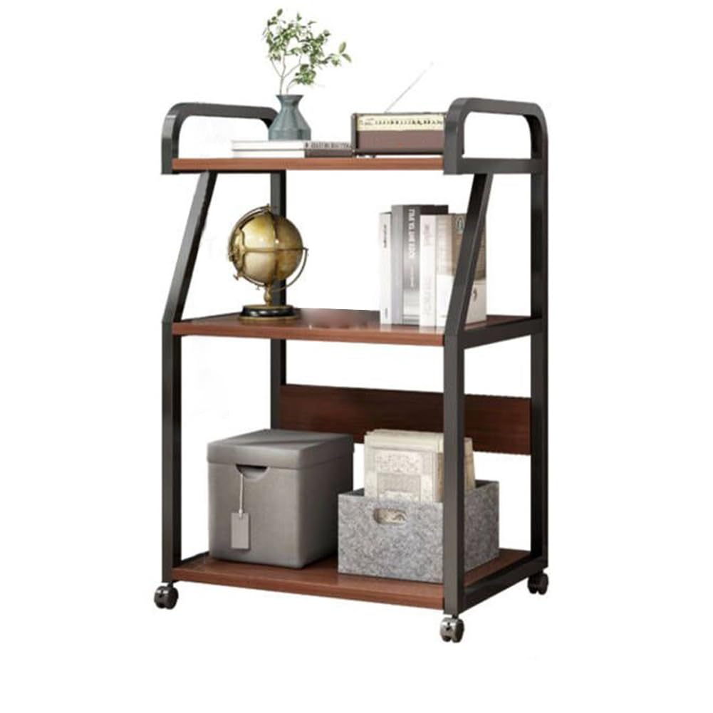 3 Tier Druckertisch Mit Rollen, DruckerstäNder Aus Holz & Metall Druckerwagen, Servierwagen Druckerregal für Dokumentenablage Drucker Kopierer Scanner Zuhause BüRo, 55 x 40 x 99 Cm, Rustikales Braun