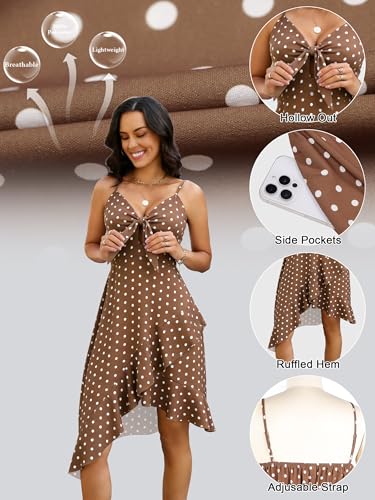 ECOWISH Polka Dot Women Summer Dress Midi A Line Ruffle High Low Sleeveless Boho Floral Halterneck Cocktail Tie Knot Sundress 91Coffee X-Large — view 5