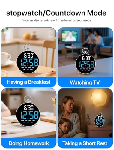 Image of CBK ABS Digital Alarm Clock Round Table Clock with Date Month Monitor Compact Desk Clock for Students,Home, Office, Bedroom, Living Room,Home Decor, Corporate Use (12 Cm Round) (Blue & White)