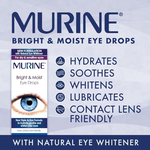 Murine Bright & Moist Eye Drops to Whiten Eyes as Well as Hydrating and Soothing Dry and Sensitive Eyes, 15ml