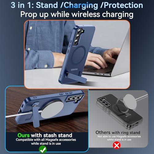 OWKEY Magnetic for Samsung Galaxy S22+ Plus Phone Case with Adjustable Stand, Galaxy S22+ Plus Case [Shockproof Military Grade Drop Protection] Translucent Matte Back Samsung S22 Plus Case, Blue by OWKEY - Used condition - Image 4