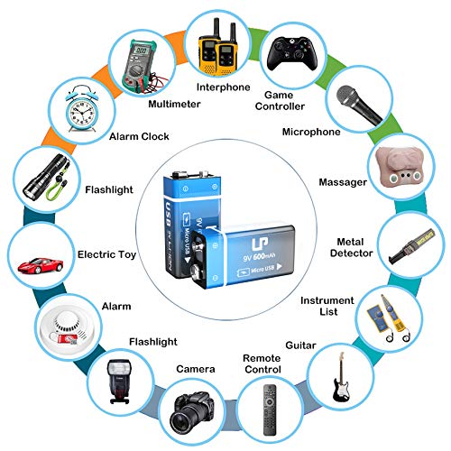 Lp 9V Rechargeable Battery Pack, 2-Pack 600Mah Li-Ion 9 Volt Usb Battery With Micro Usb Charging Port For Alarms, Wireless Microphones, Smoke Detectors, Toys, Flashlights, Guitar, Keyboard & More #TOP7