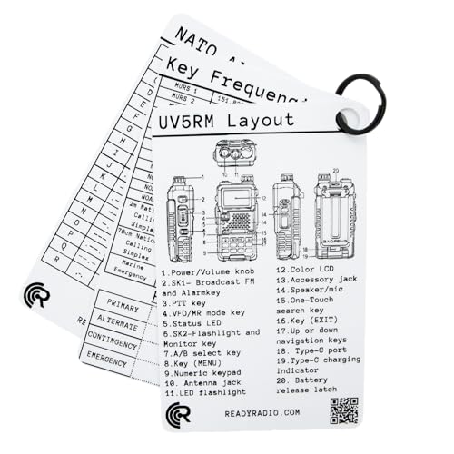 Ready Radio Baofeng UV-5RM Comms Card Waterproof Tri-Band Frequency Guide for HAM, GMRS, FRS, MURS & Emergency Comms | NOAA Weather, PACE Plan, CTCSS/DCS Tones | Prepper EMCOMM Field Reference