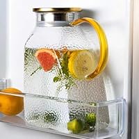 AceHQ Glass Water Jug with Lid 1800ML Fridge Cold Juice Jug Wide Mouth Milk Pitcher for Coffee,Iced Tea (Golden Handle)