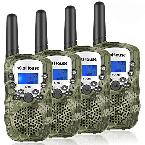 WisHouse Walkie Talkies for Kids,Popular Toys for Boys and Girls Best Handheld Woki Toki with Flashlight,License Free Kids Survival Gear for Hunting and Outdoor Adventure(T388 Camouflage 4 Pack)