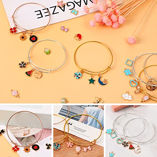 Upins 30Pcs Silver Expandable Blank Bracelets Adjustable Wire Bangles With 100Pcs Tibetan Silver Charms, 200Pcs Open Jump Rings For Jewelry Making (Multicolor) #TOP2