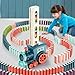 Domino Train Toy Set for Kids, Domino Blocks Set Building and Stacking Toy Creative Kids Games Gift Dominoes for Boys Girls (Train+120, Blue)