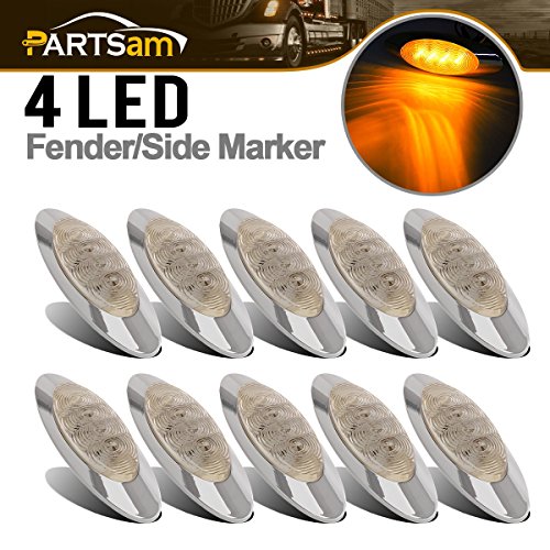 Partsam 10x 6-5/8 Side Marker 4LED Light Clear/Amber Chrome Cab Sleeper Panel Lights