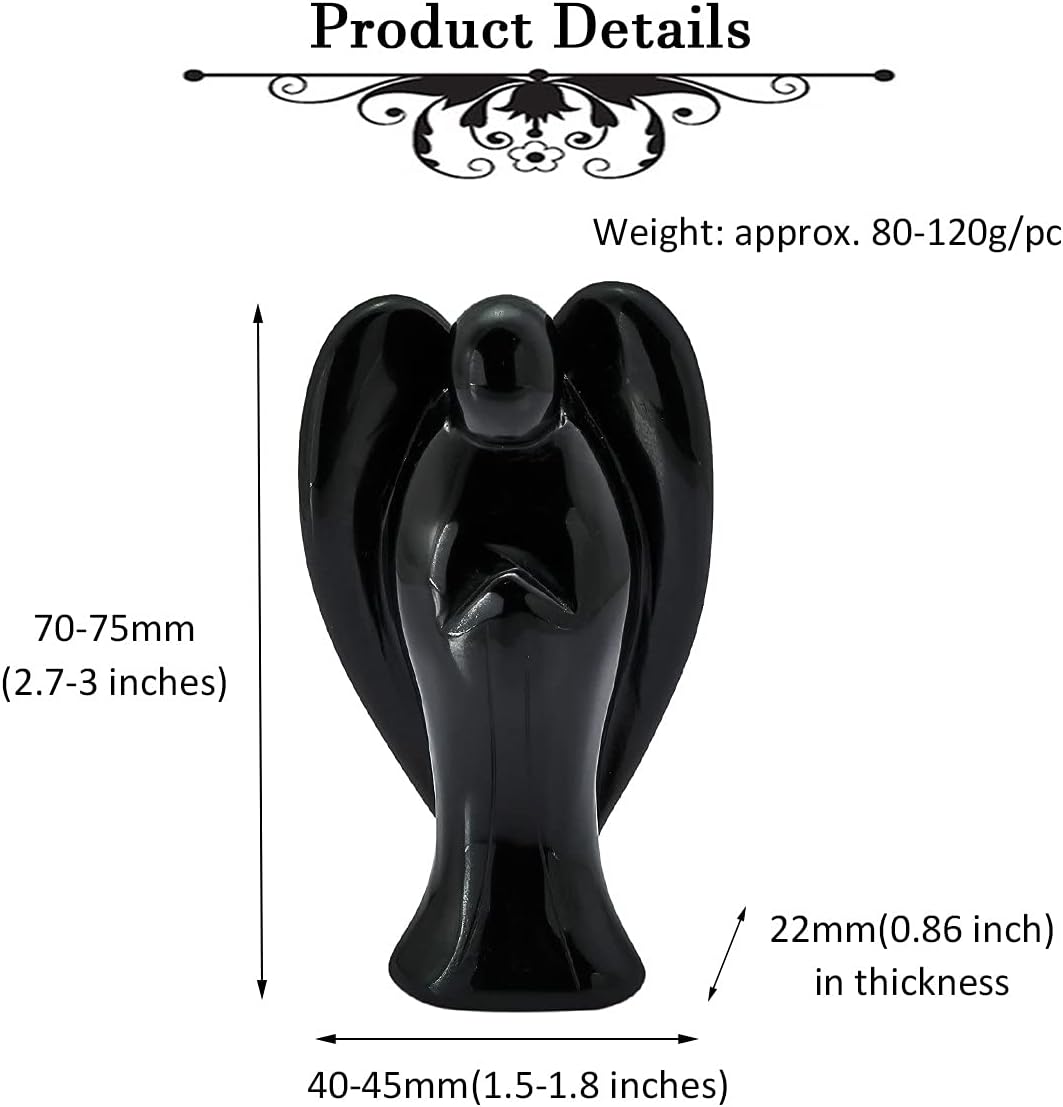 Nupuyai 3" Obsidian Guardian Crystal Angel Statue - Image 3