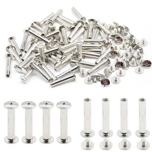 Hocansen 50 Set Chicago Screws M5x25mm Leather Screw Nail Rivet Chicago Bolts Button Metal Binding Screws Posts Round Flat Head Stud Screw for Leather Craft and Bookbinding (M5*25mm/ZBD)