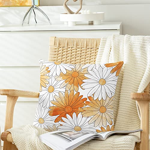 Calitime Throw Pillow Cases Pack Of 2 Cozy Fleece Two-Tone Blooming Daisy Flower Decorative Cushion Covers For Couch Bed Sofa Farmhouse Decoration 18 X 18 Inches Old Gold Grey #TOP2