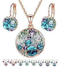 Blue Green Crystals/Rose Gold Plated Chain