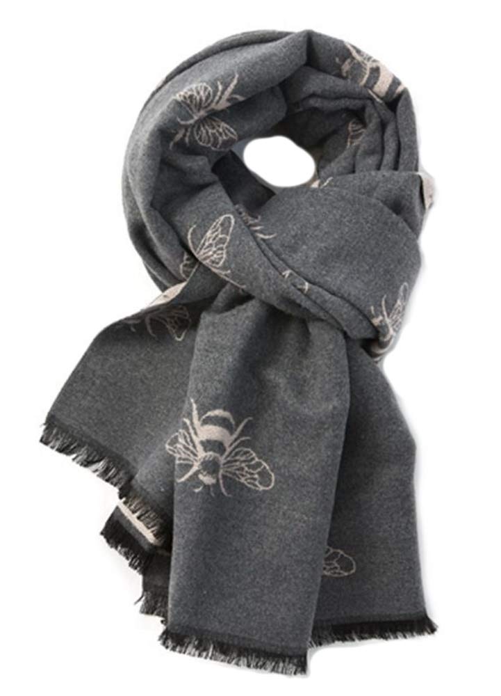 Lilyrosa Women's Grey Pink Lilyrosa® Bee Winter Scarf Reversible Cosy Warm Blanket Shawl Scarfs Bees Large Blue Mustard Orange (Grey Pink)